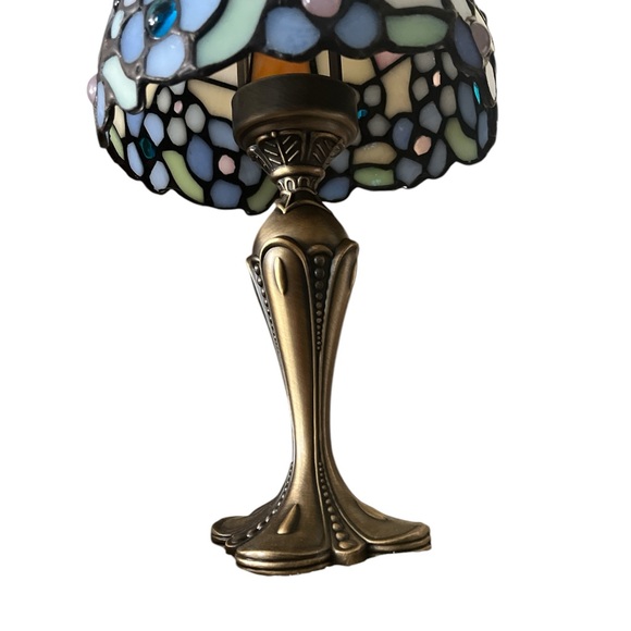 STAINED GLASS CANDLEHOLDER, vintage leaded glass table light, mini candle holder - Picture 3 of 3